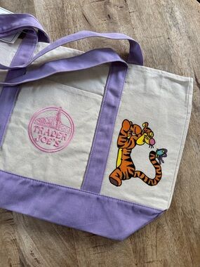 Trader Joe's Purple-Trim Canvas Tote Bag